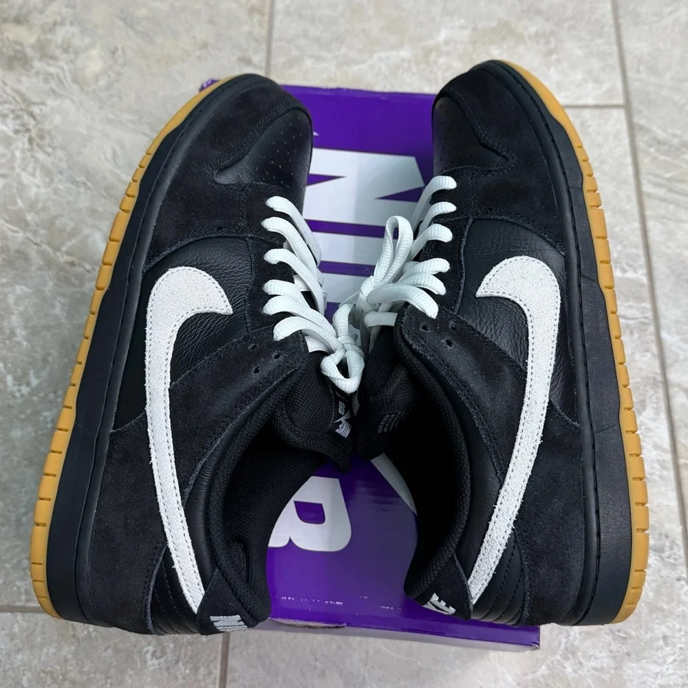 Nike SB Dunk Low Pro in Black and White with Gum Sole